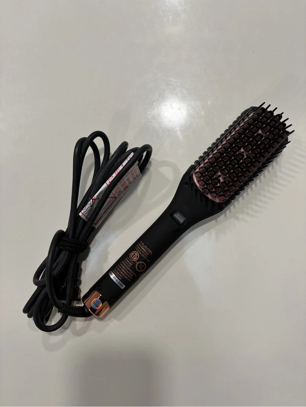 NuMe Heated Straightening Brush Black Rose Gold Hair Styling Brush